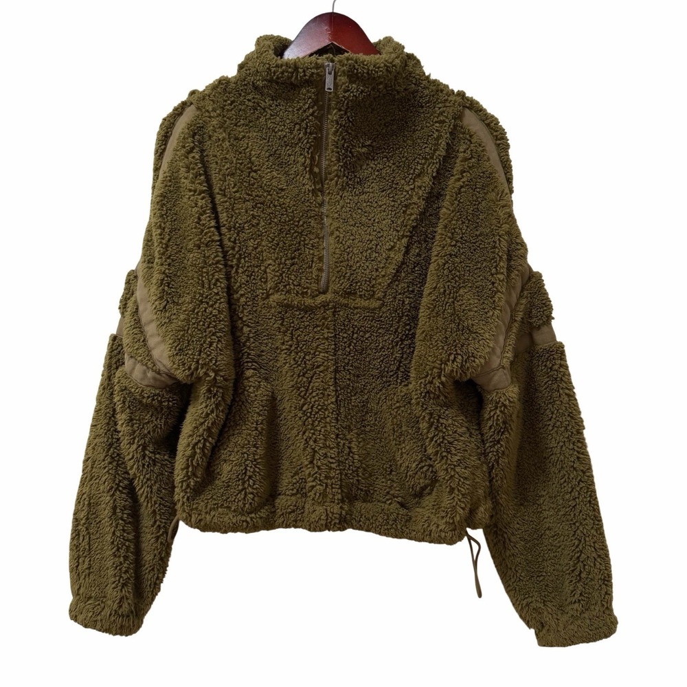 Free People Movement Fleece‎ Sherpa Cropped Sweatshirt Size S Olive Green Cozy